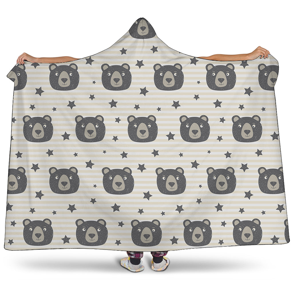 Cute Black Bear Pattern Print Hooded Blanket