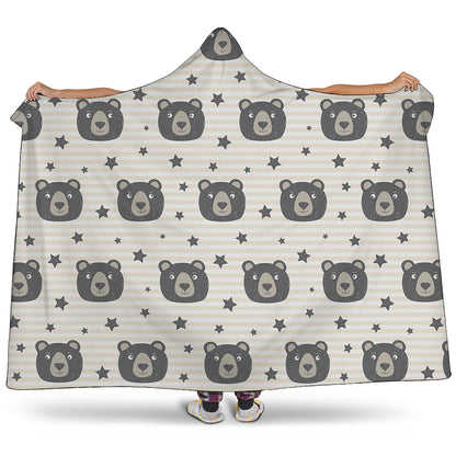 Cute Black Bear Pattern Print Hooded Blanket