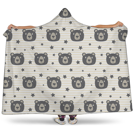 Cute Black Bear Pattern Print Hooded Blanket