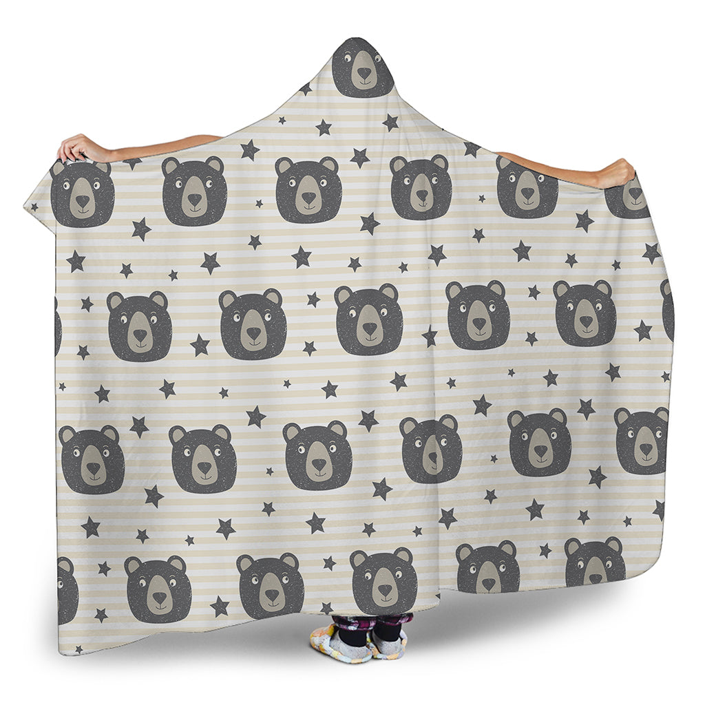 Cute Black Bear Pattern Print Hooded Blanket