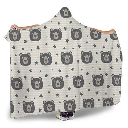 Cute Black Bear Pattern Print Hooded Blanket