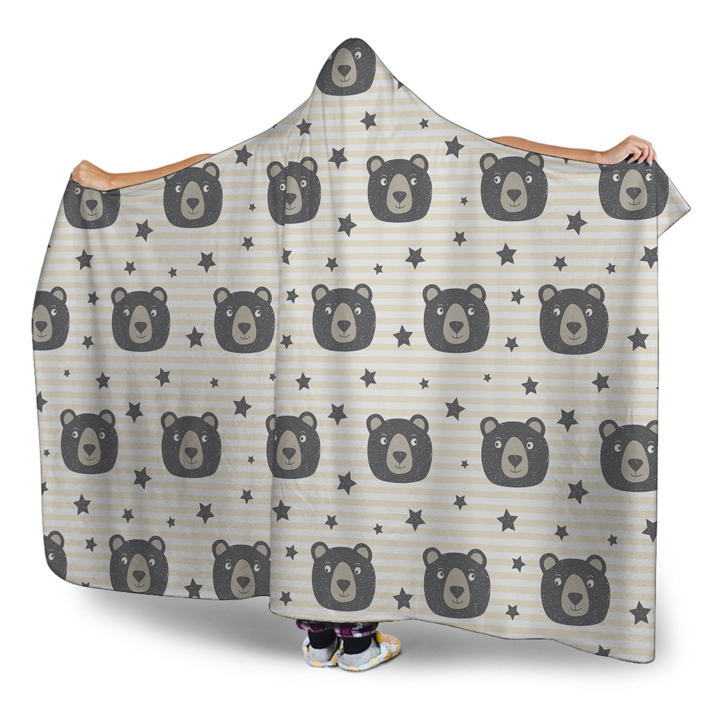Cute Black Bear Pattern Print Hooded Blanket