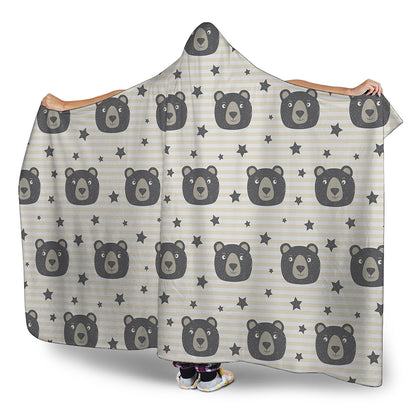 Cute Black Bear Pattern Print Hooded Blanket