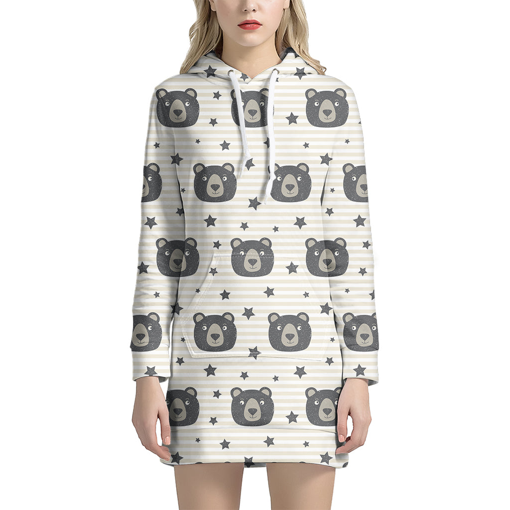 Cute Black Bear Pattern Print Hoodie Dress