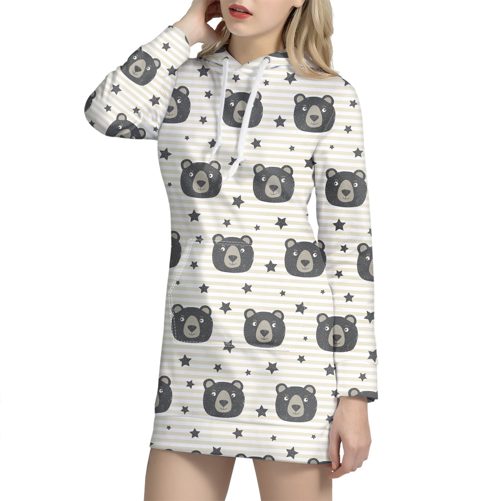 Cute Black Bear Pattern Print Hoodie Dress