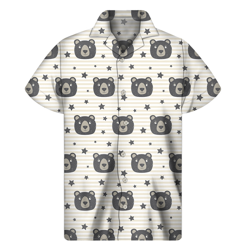 Cute Black Bear Pattern Print Men's Short Sleeve Shirt