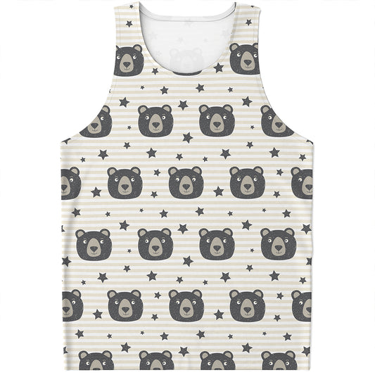 Cute Black Bear Pattern Print Men's Tank Top