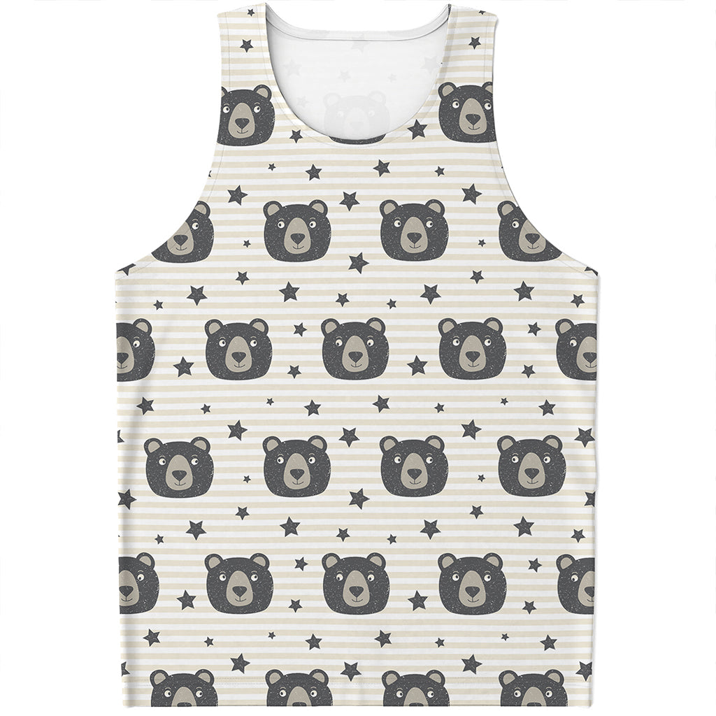 Cute Black Bear Pattern Print Men's Tank Top