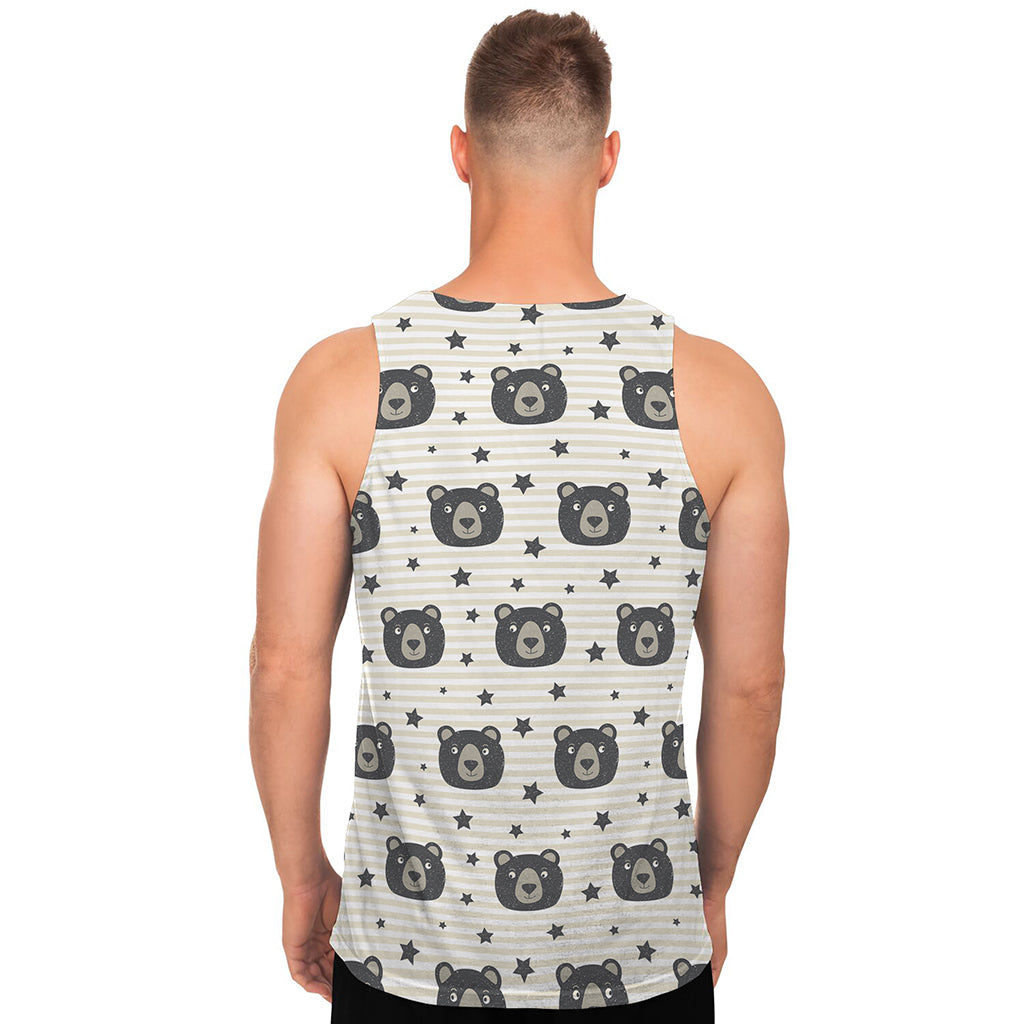 Cute Black Bear Pattern Print Men's Tank Top