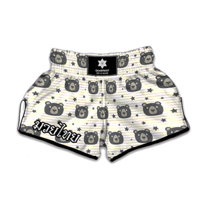 Cute Black Bear Pattern Print Muay Thai Boxing Shorts