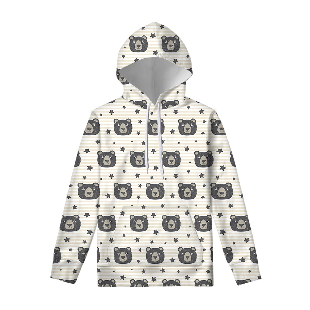 Cute Black Bear Pattern Print Pullover Hoodie