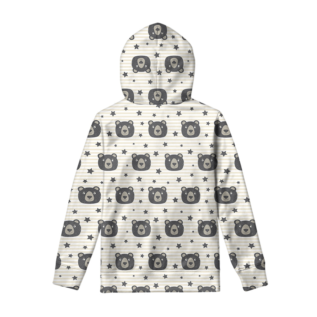 Cute Black Bear Pattern Print Pullover Hoodie