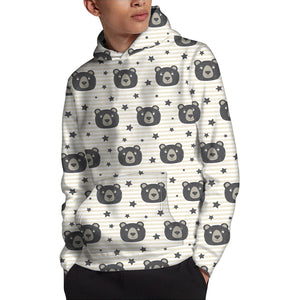 Cute Black Bear Pattern Print Pullover Hoodie