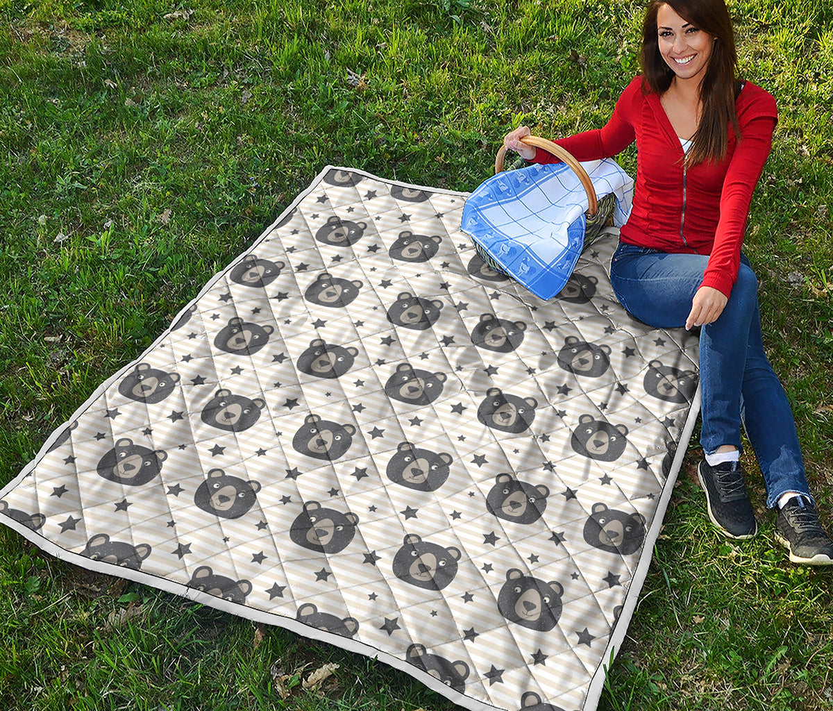 Cute Black Bear Pattern Print Quilt