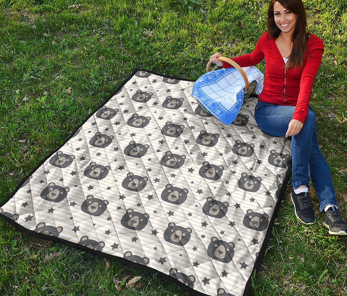 Cute Black Bear Pattern Print Quilt