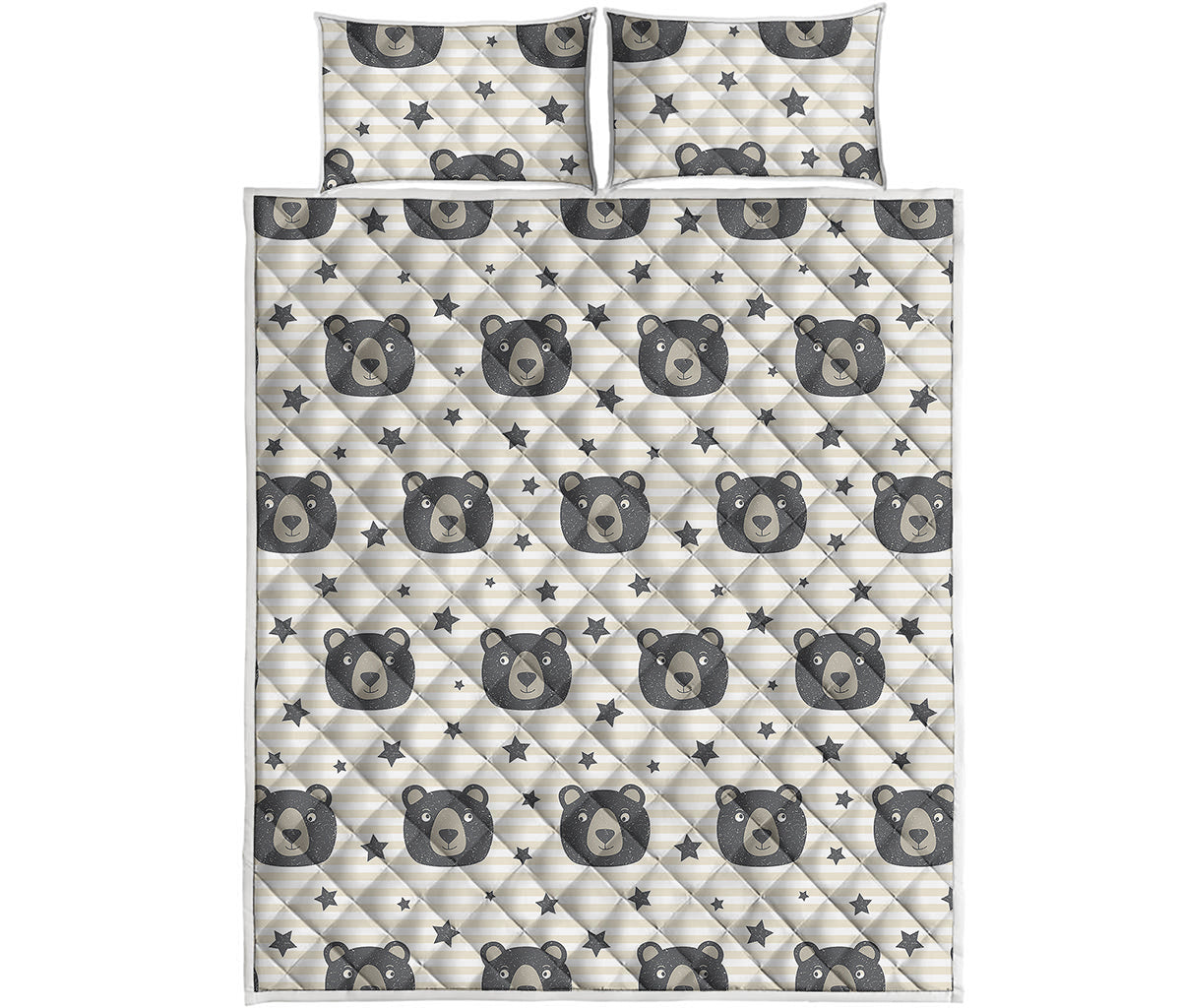 Cute Black Bear Pattern Print Quilt Bed Set