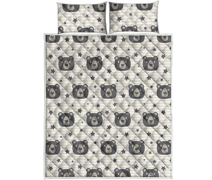 Cute Black Bear Pattern Print Quilt Bed Set