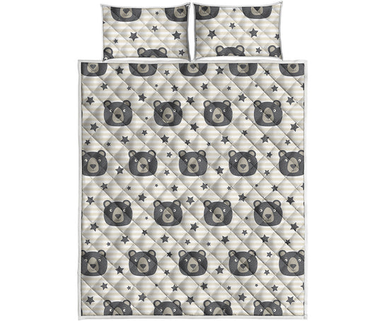 Cute Black Bear Pattern Print Quilt Bed Set