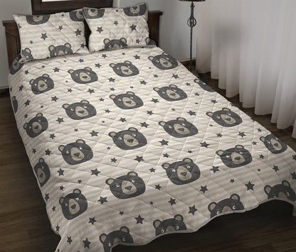 Cute Black Bear Pattern Print Quilt Bed Set