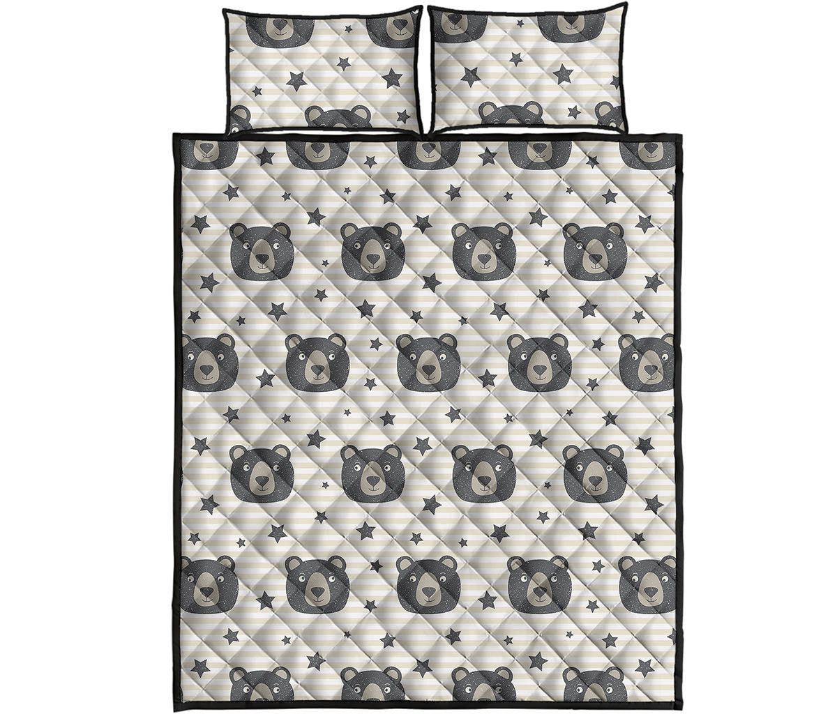 Cute Black Bear Pattern Print Quilt Bed Set