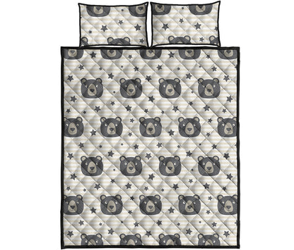 Cute Black Bear Pattern Print Quilt Bed Set