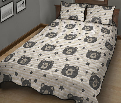 Cute Black Bear Pattern Print Quilt Bed Set
