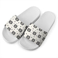 Cute Black Bear Pattern Print White Slide Sandals