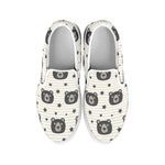 Cute Black Bear Pattern Print White Slip On Shoes