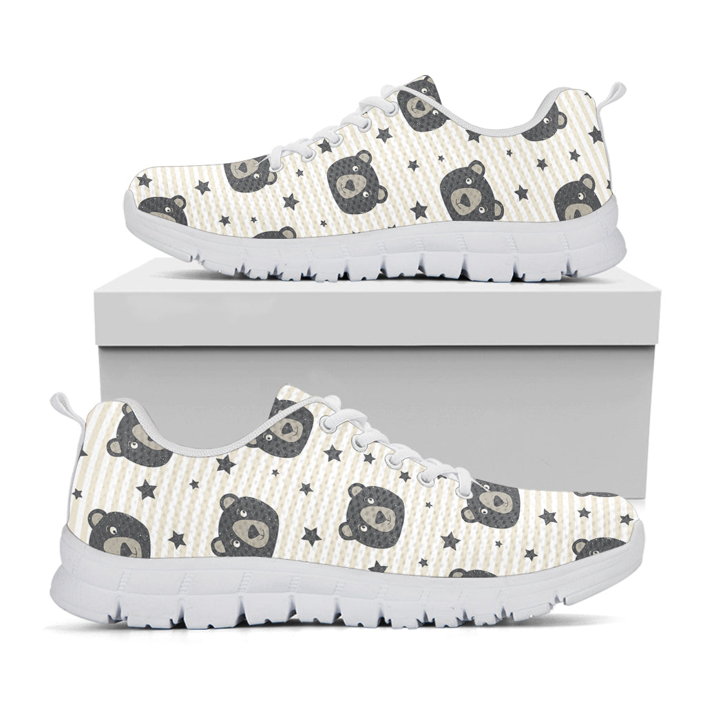 Cute Black Bear Pattern Print White Sneakers