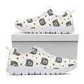 Cute Black Bear Pattern Print White Running Shoes