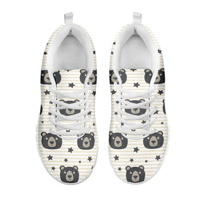 Cute Black Bear Pattern Print White Sneakers