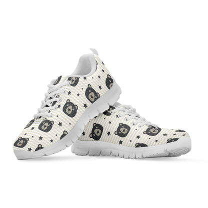 Cute Black Bear Pattern Print White Sneakers