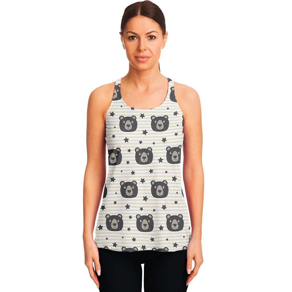 Cute Black Bear Pattern Print Women's Racerback Tank Top