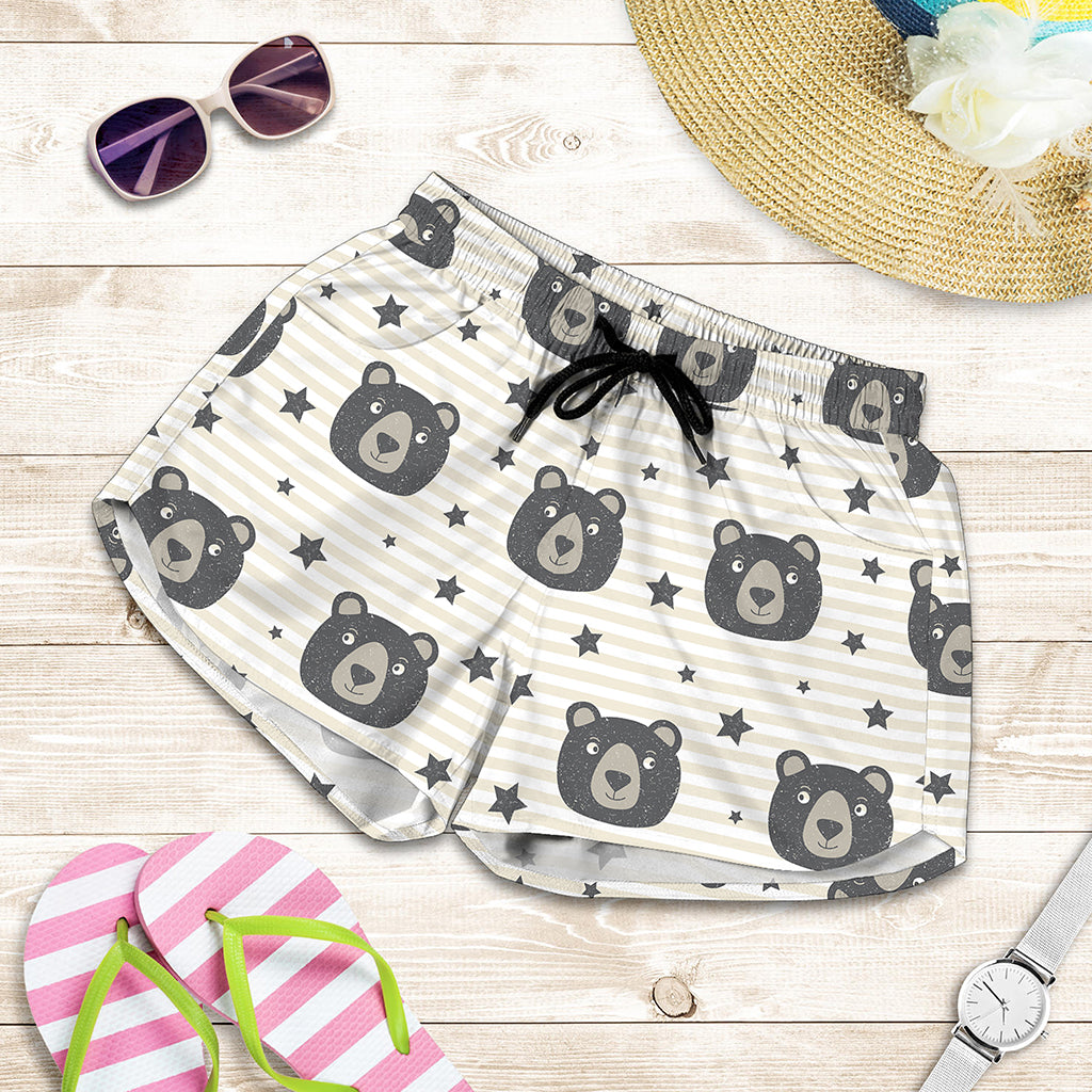 Cute Black Bear Pattern Print Women's Shorts