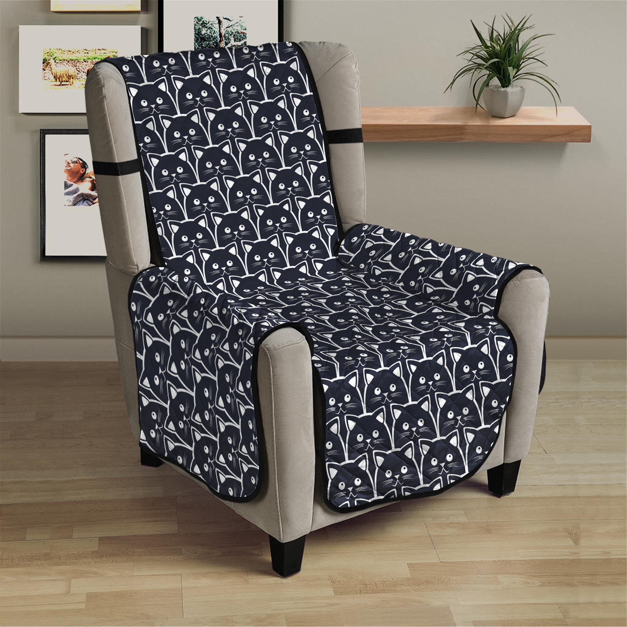 Cute Black Cat Pattern Print Armchair Protector