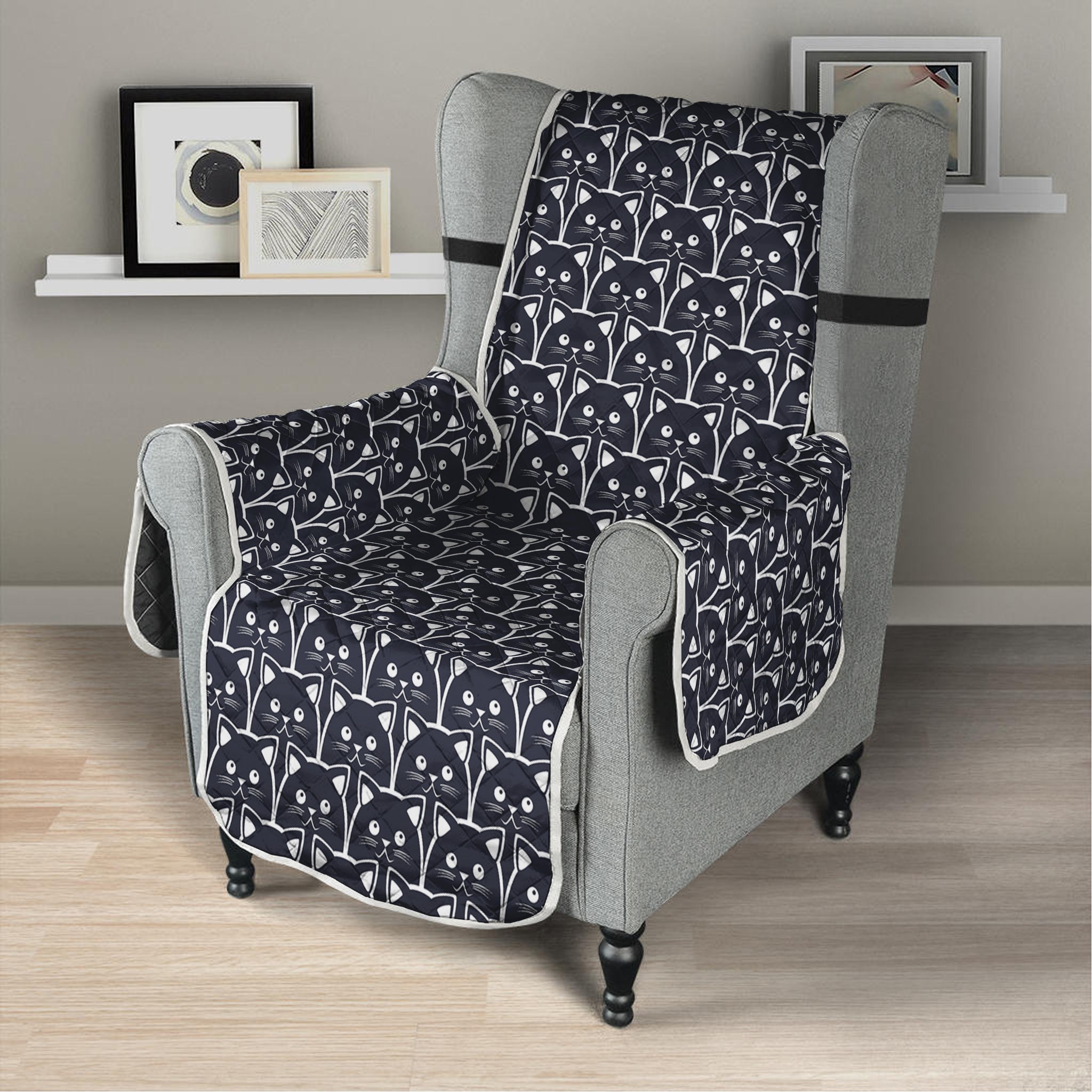 Cute Black Cat Pattern Print Armchair Protector