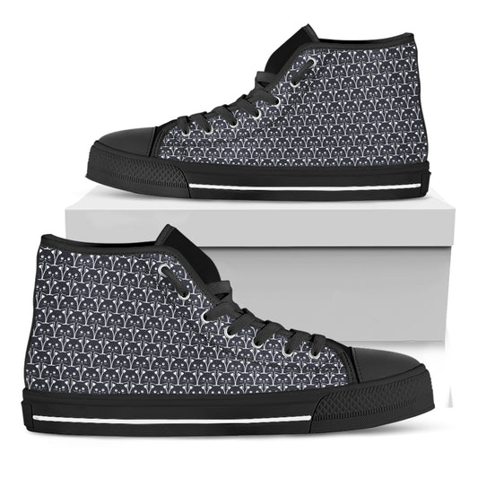 Cute Black Cat Pattern Print Black High Top Shoes