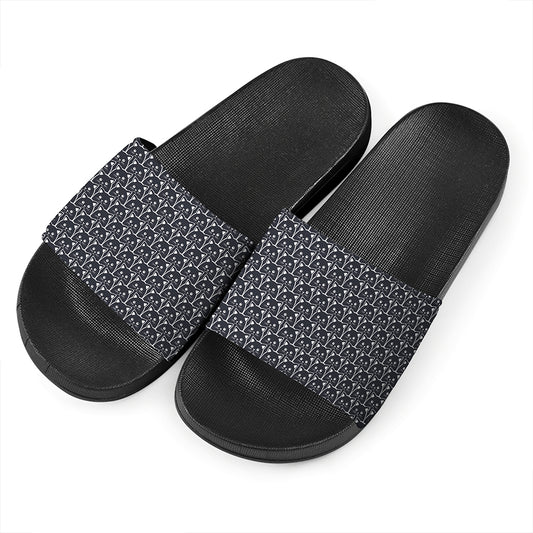 Cute Black Cat Pattern Print Black Slide Sandals