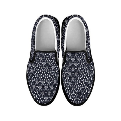 Cute Black Cat Pattern Print Black Slip On Shoes