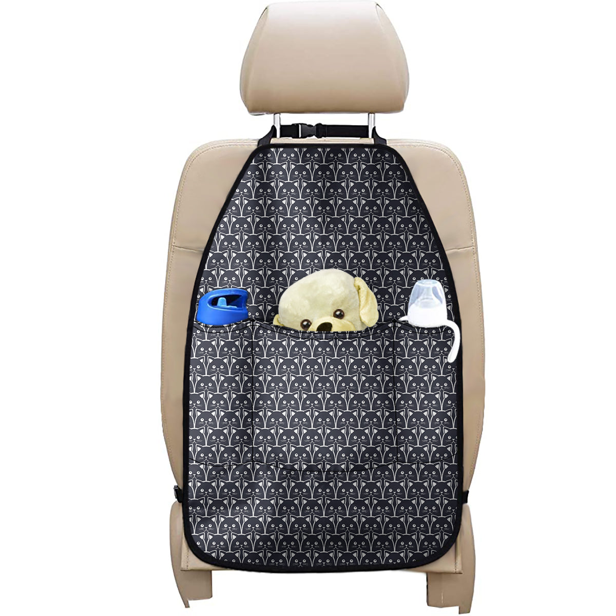 Cute Black Cat Pattern Print Car Seat Organizers