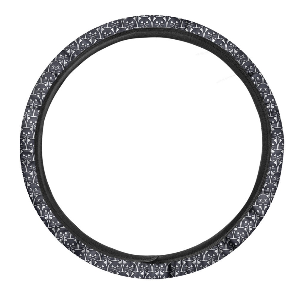 Cute Black Cat Pattern Print Car Steering Wheel Cover