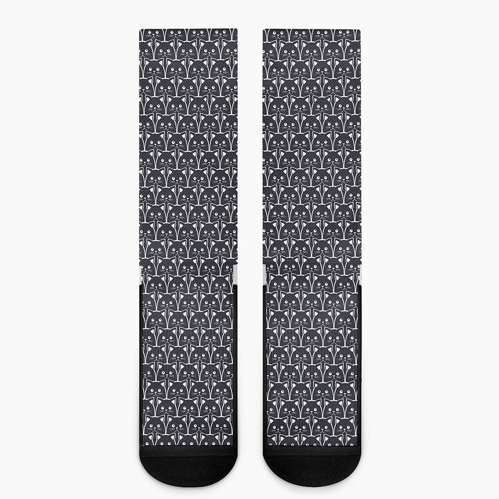 Cute Black Cat Pattern Print Crew Socks