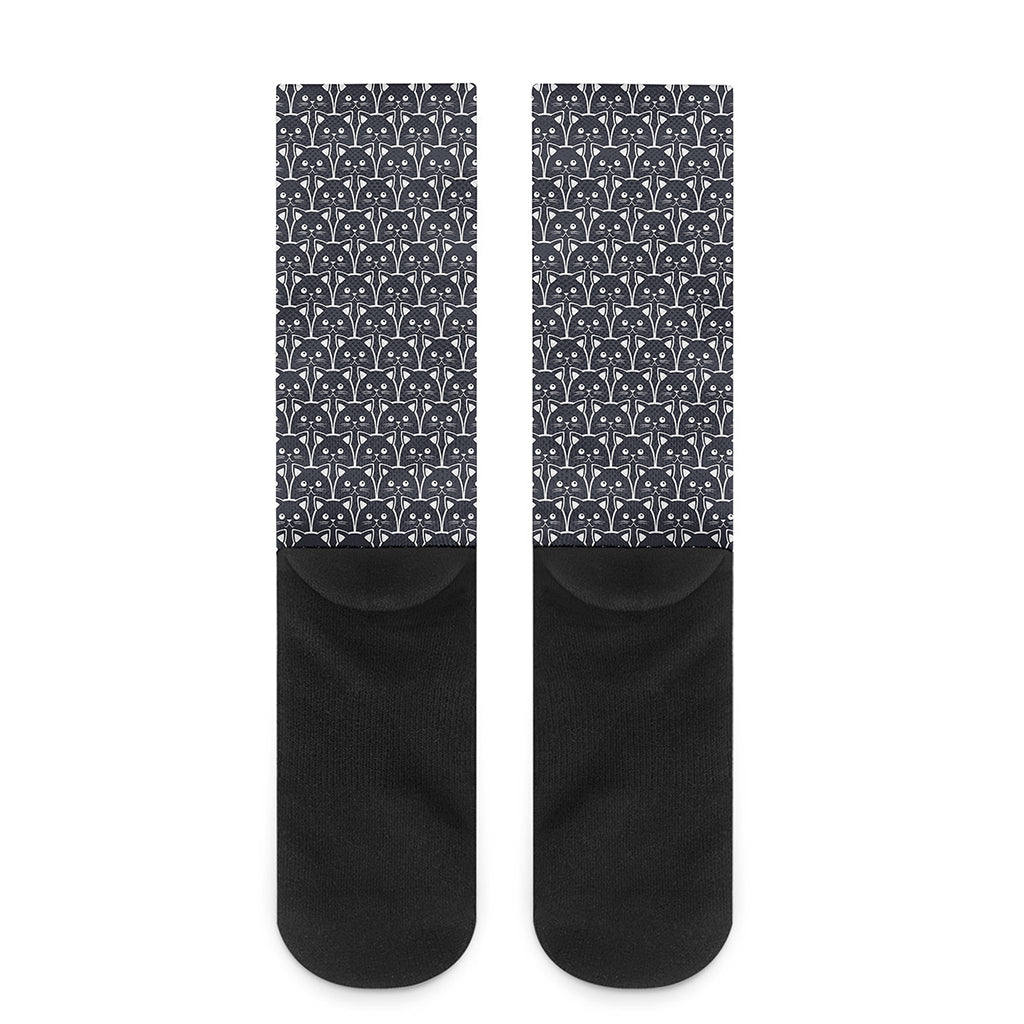 Cute Black Cat Pattern Print Crew Socks