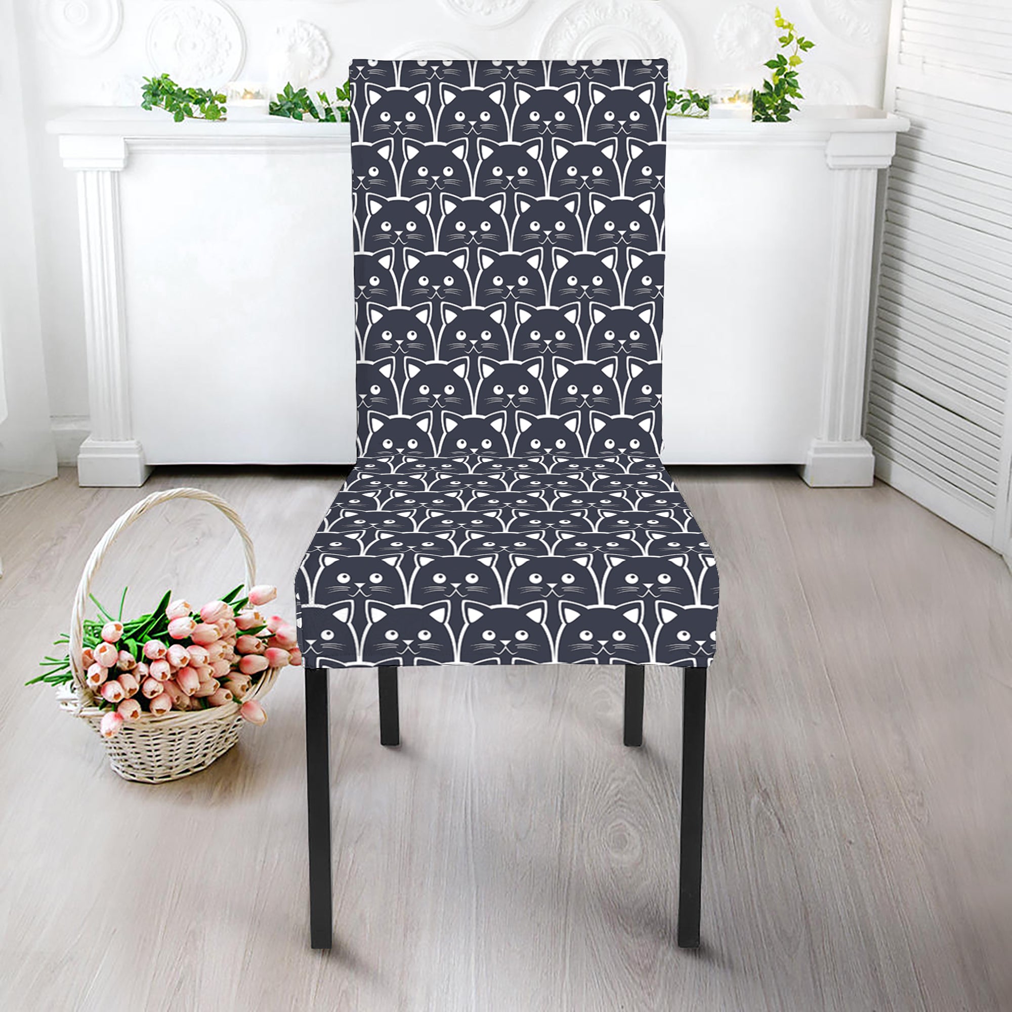 Cute Black Cat Pattern Print Dining Chair Slipcover