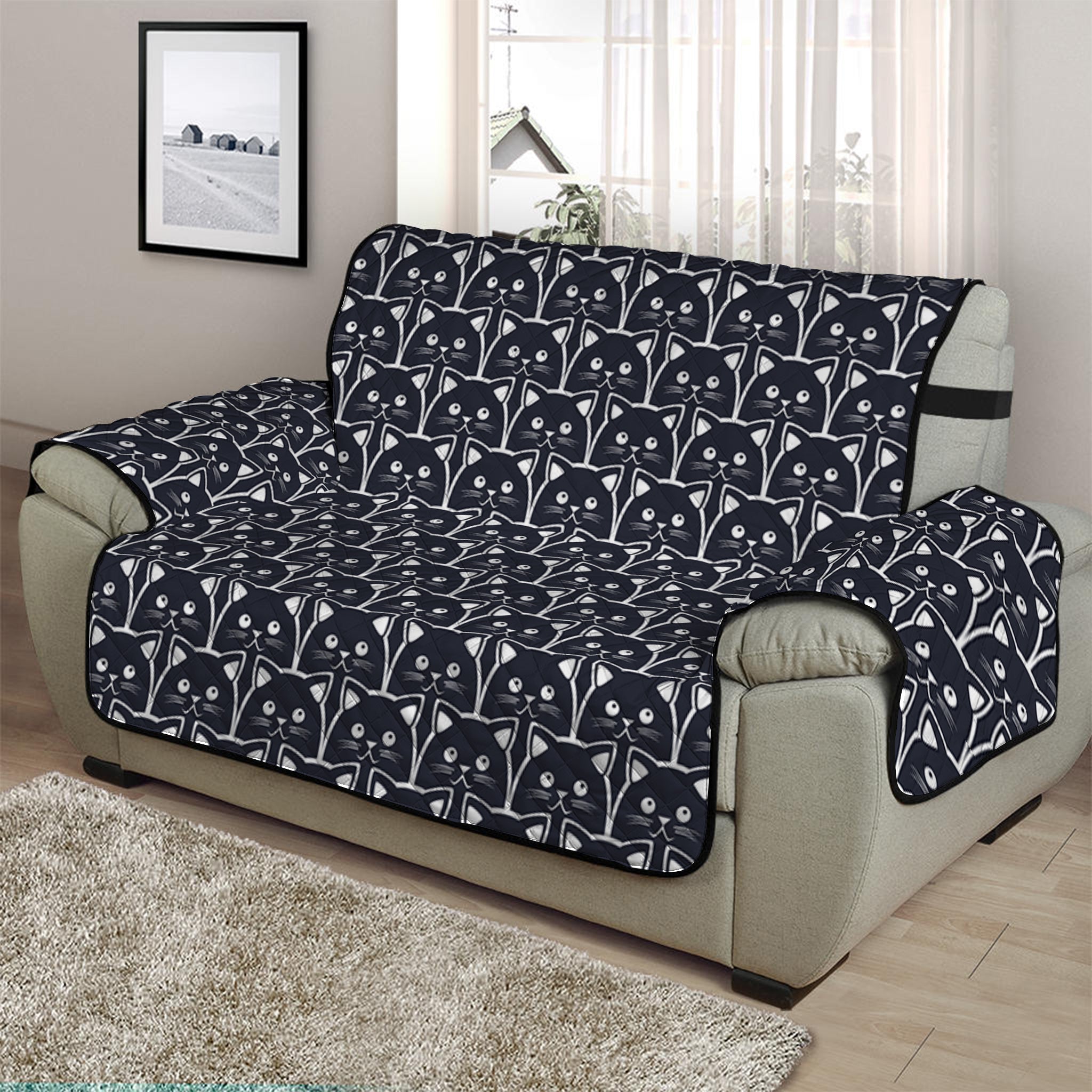 Cute Black Cat Pattern Print Half Sofa Protector