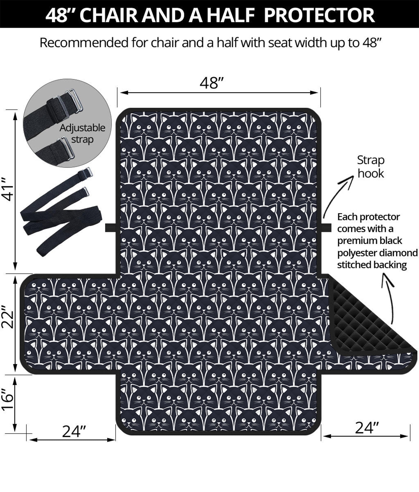 Cute Black Cat Pattern Print Half Sofa Protector