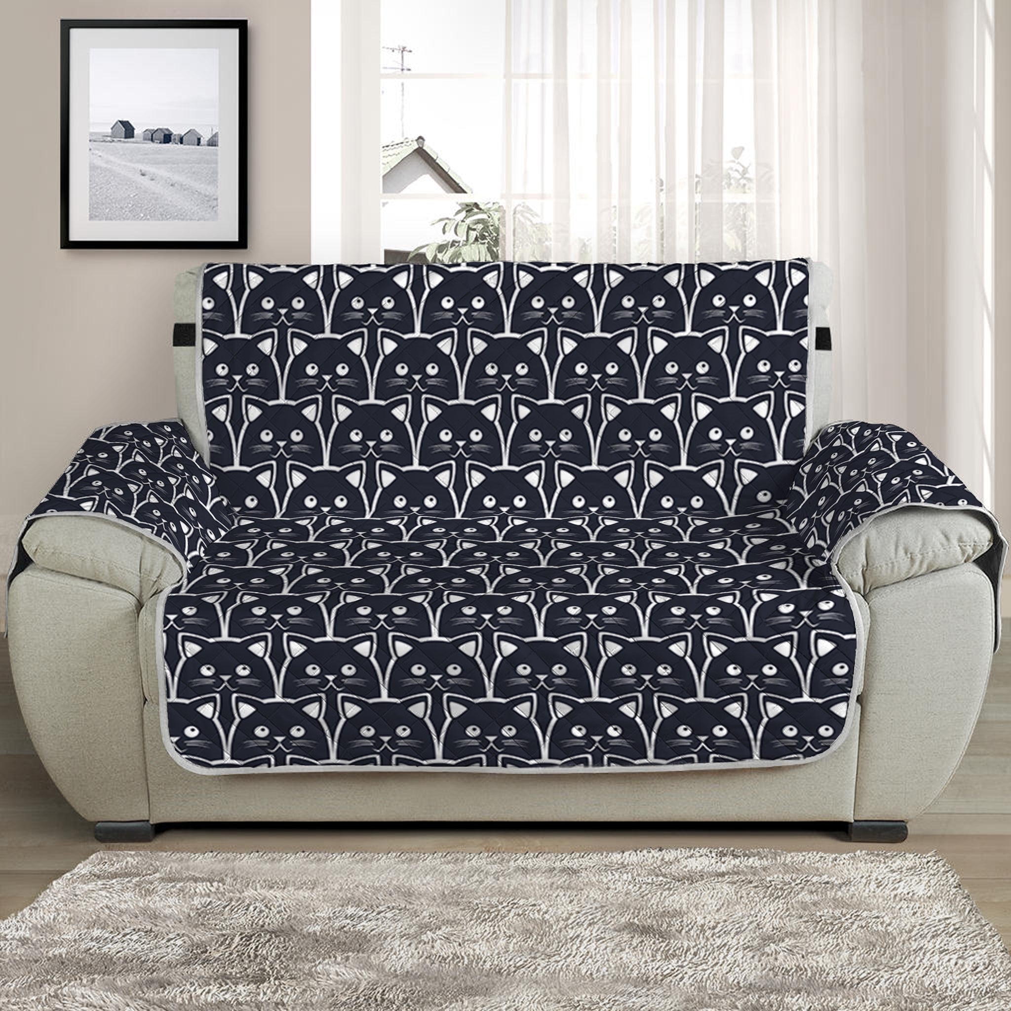 Cute Black Cat Pattern Print Half Sofa Protector