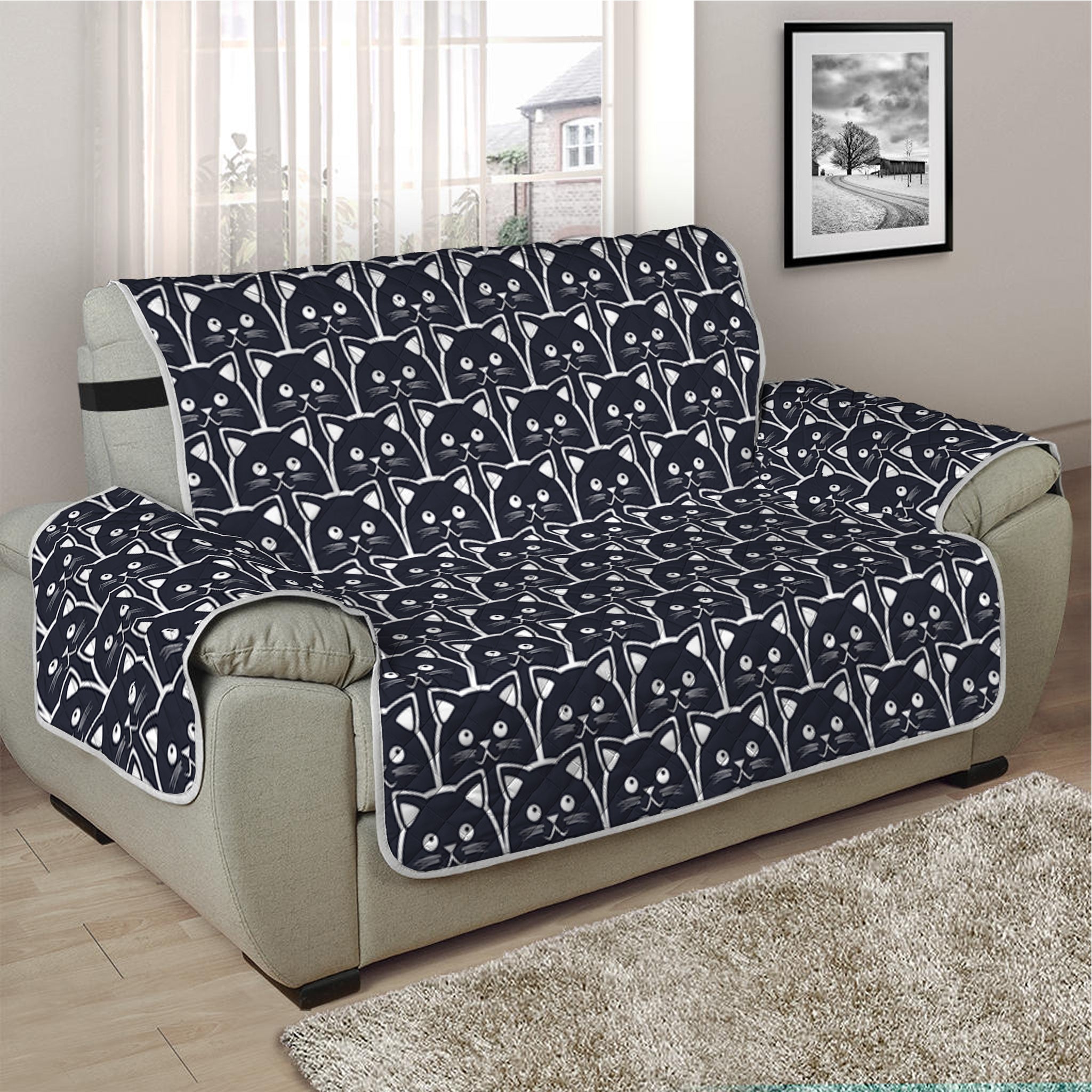 Cute Black Cat Pattern Print Half Sofa Protector