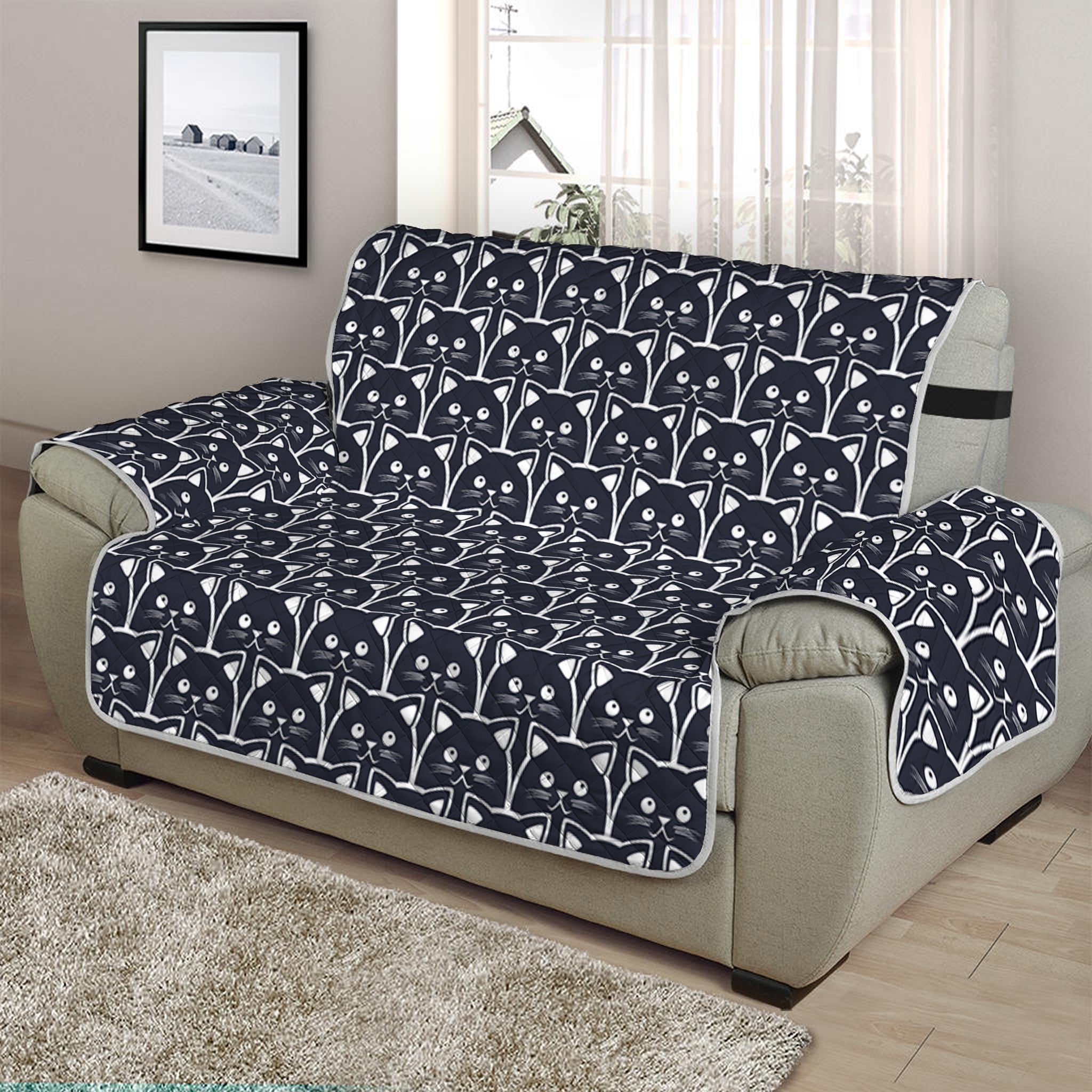 Cute Black Cat Pattern Print Half Sofa Protector