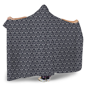 Cute Black Cat Pattern Print Hooded Blanket